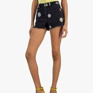 NEW! Tinseltown Floral Mom Shorts High Rise $34 Fringe Black‎ 15/ 32Waist Cotton